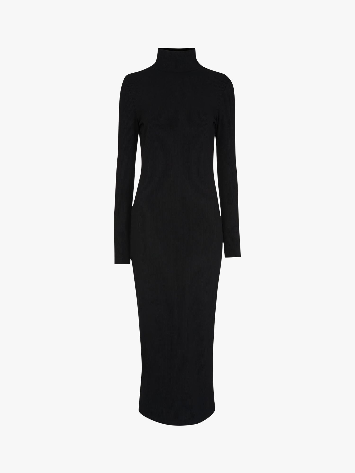 Whistles Ribbed Polo Neck Midi Dress, Black at John Lewis & Partners