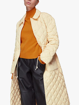 Whistles Clelia Long Quilted Coat, Pale Yellow
