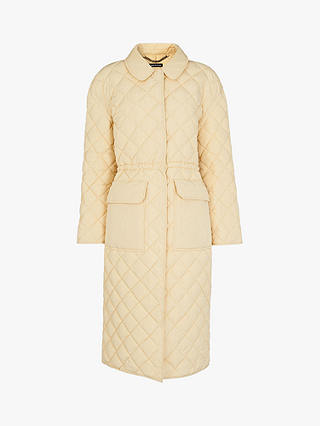 Whistles Clelia Long Quilted Coat, Pale Yellow at John Lewis & Partners