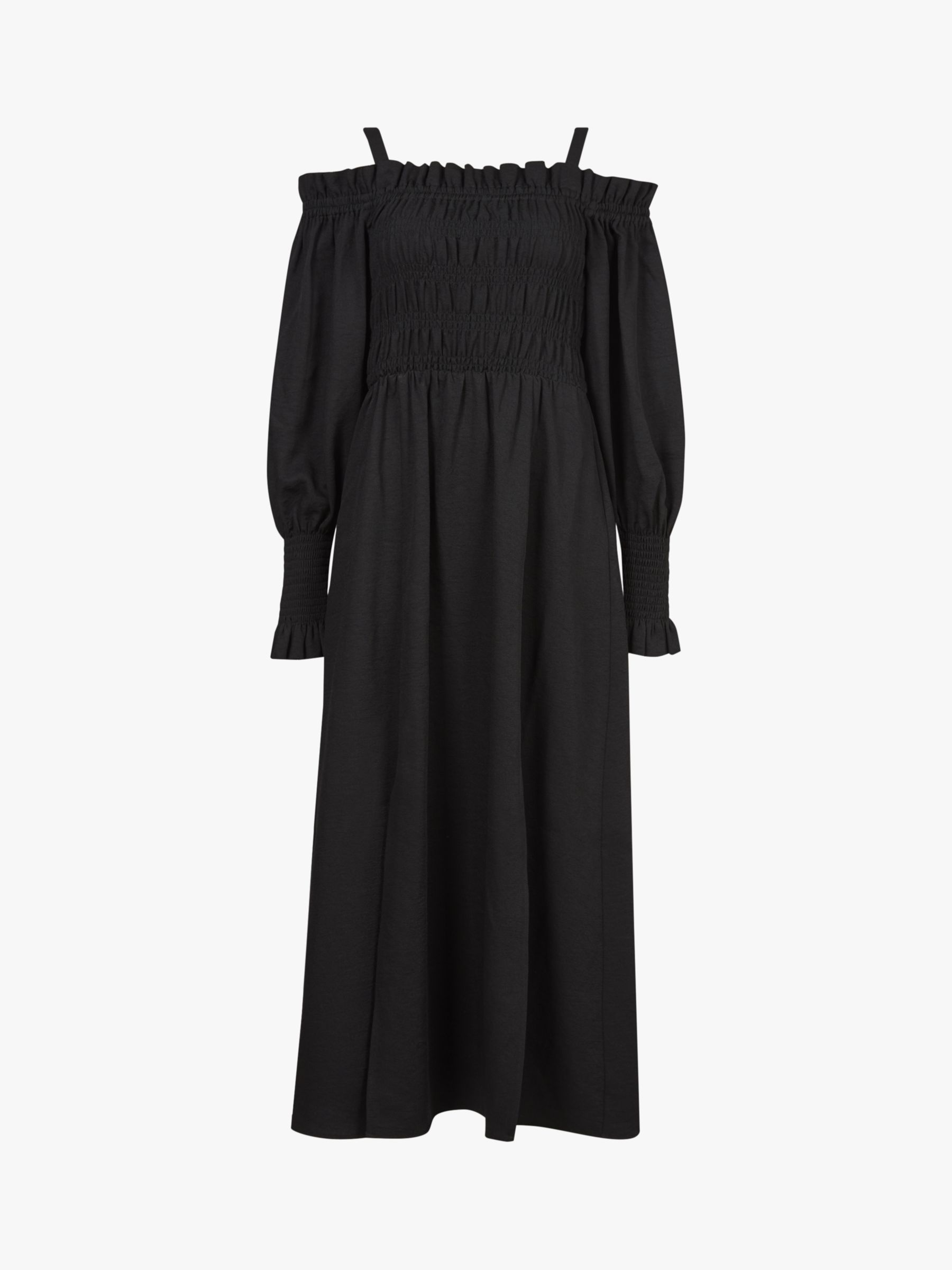 AllSaints Lary Off Shoulder Midi Dress, Black