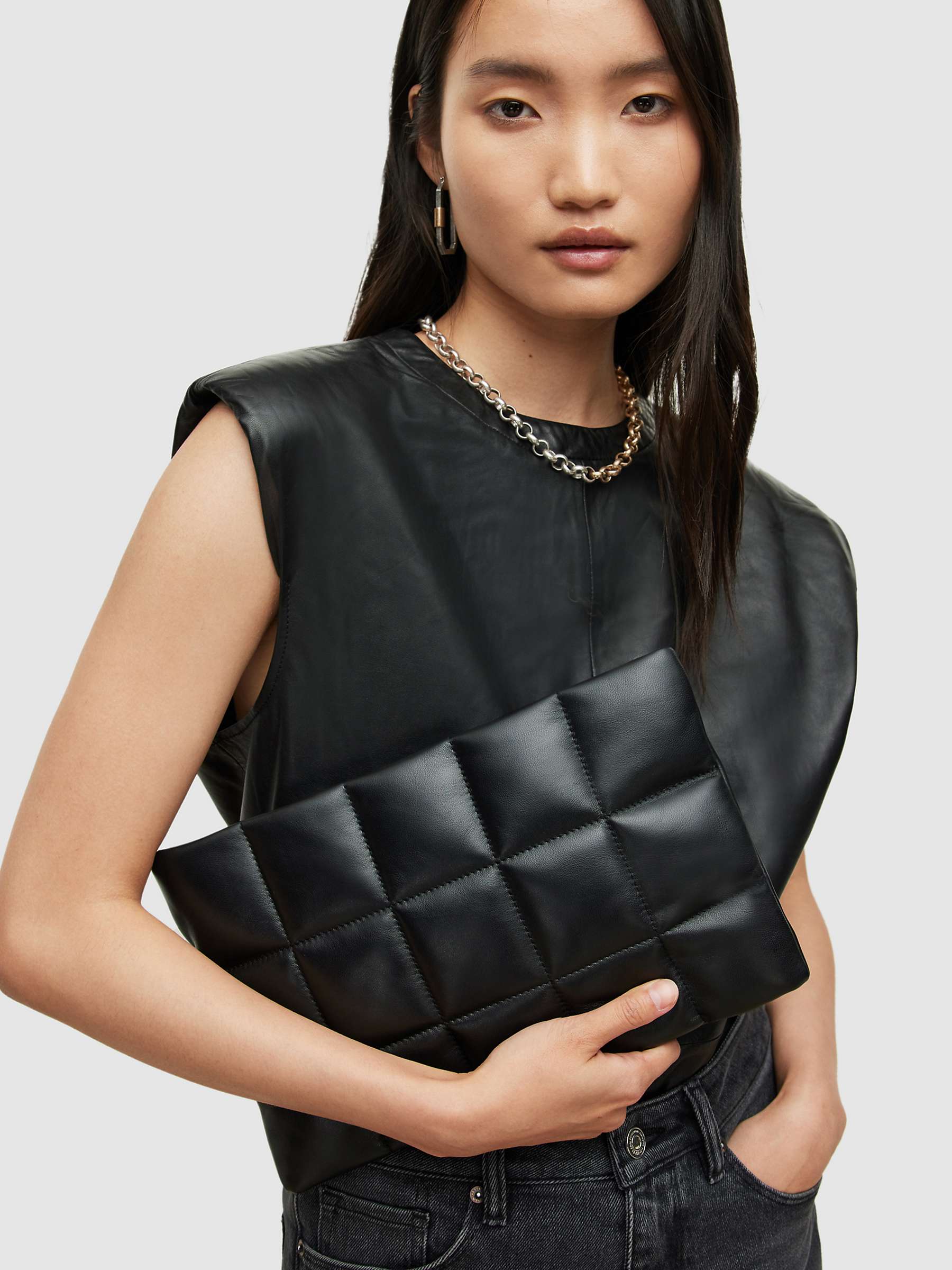 Buy AllSaints Bettina Quilted Leather Clutch Bag, Black Online at johnlewis.com