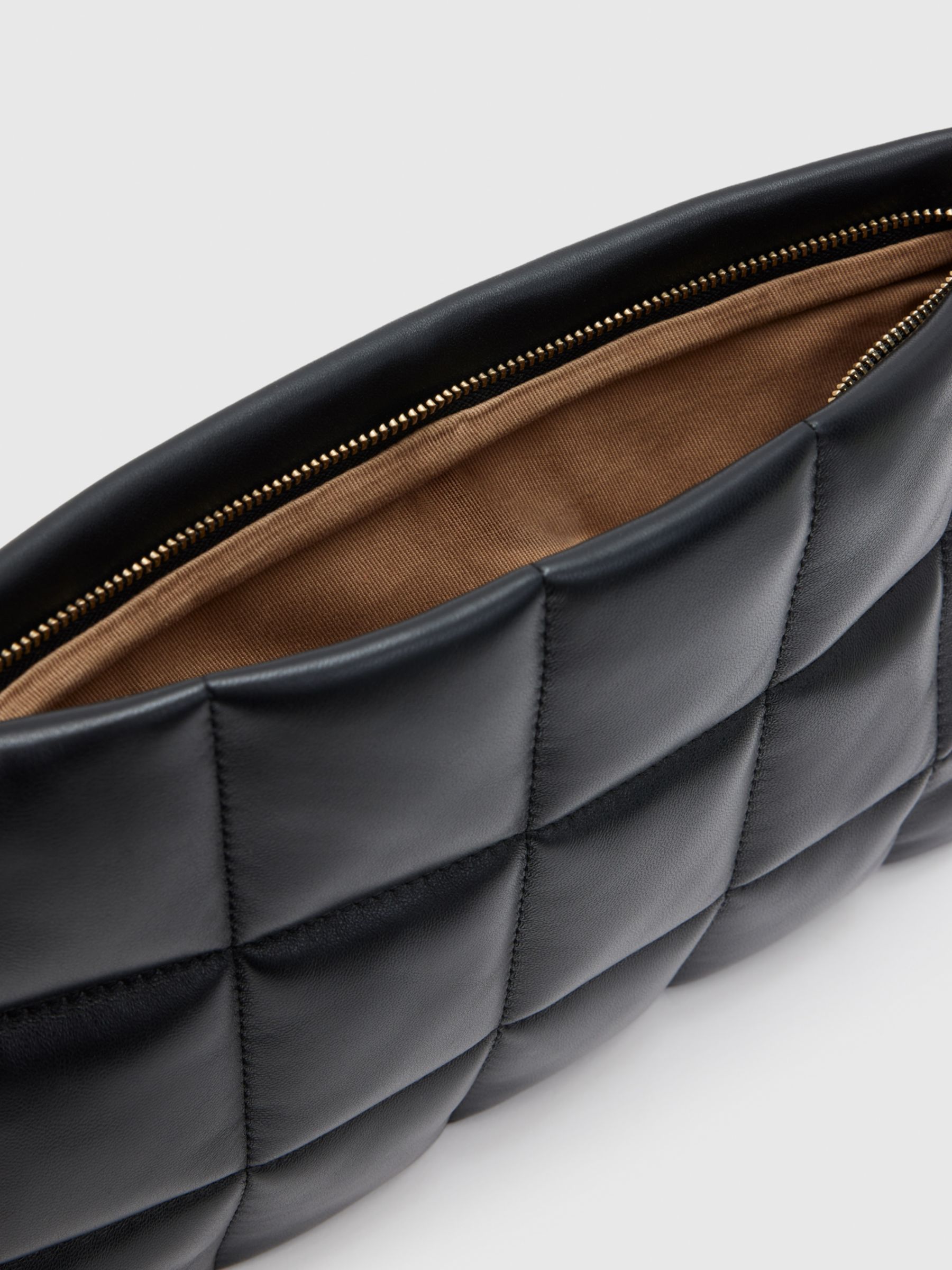 AllSaints Bettina Quilted Leather Clutch Bag, Black at John Lewis ...