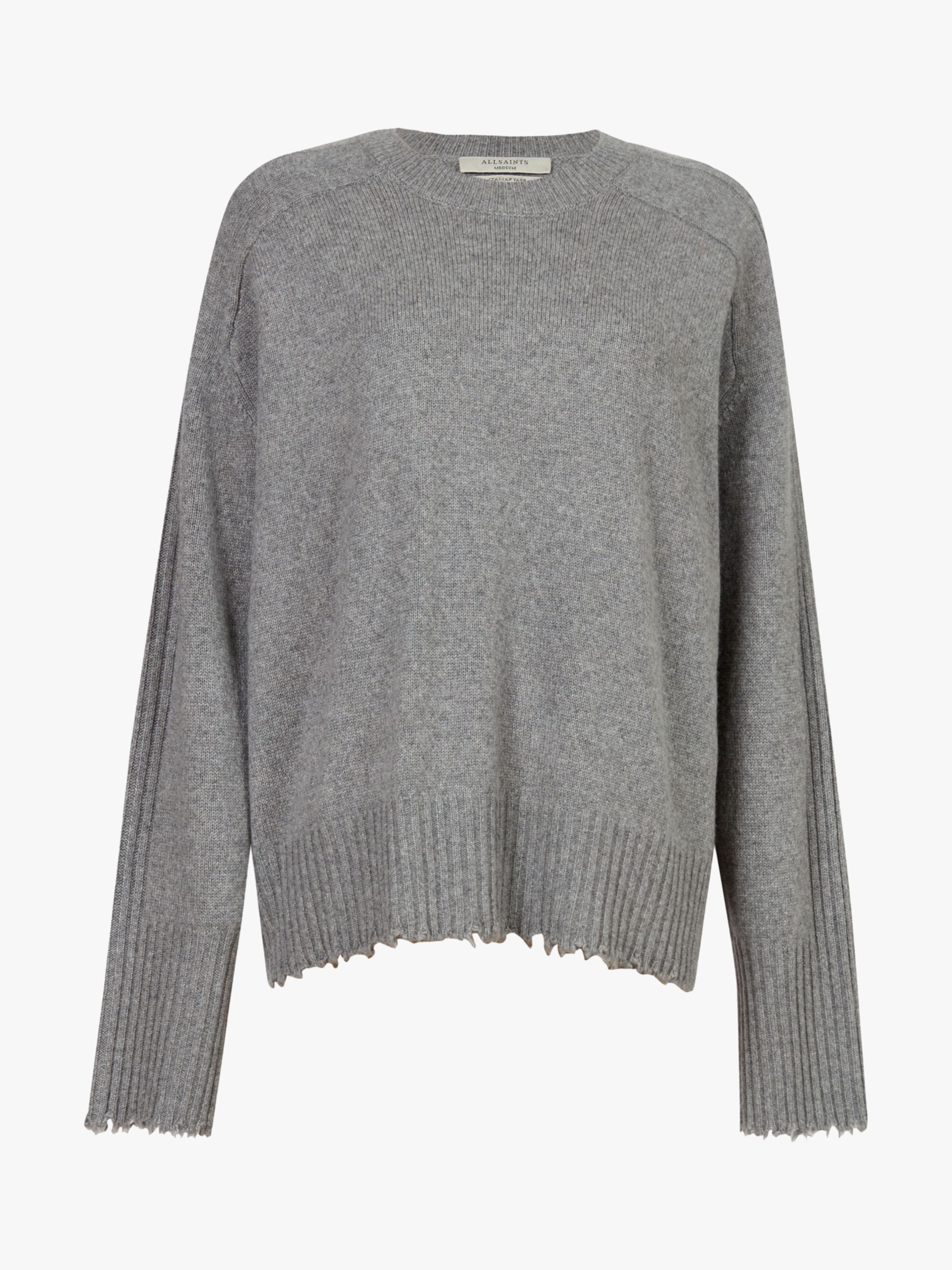 AllSaints Kiera Cashmere Blend Crew Neck Jumper, Grey Marl