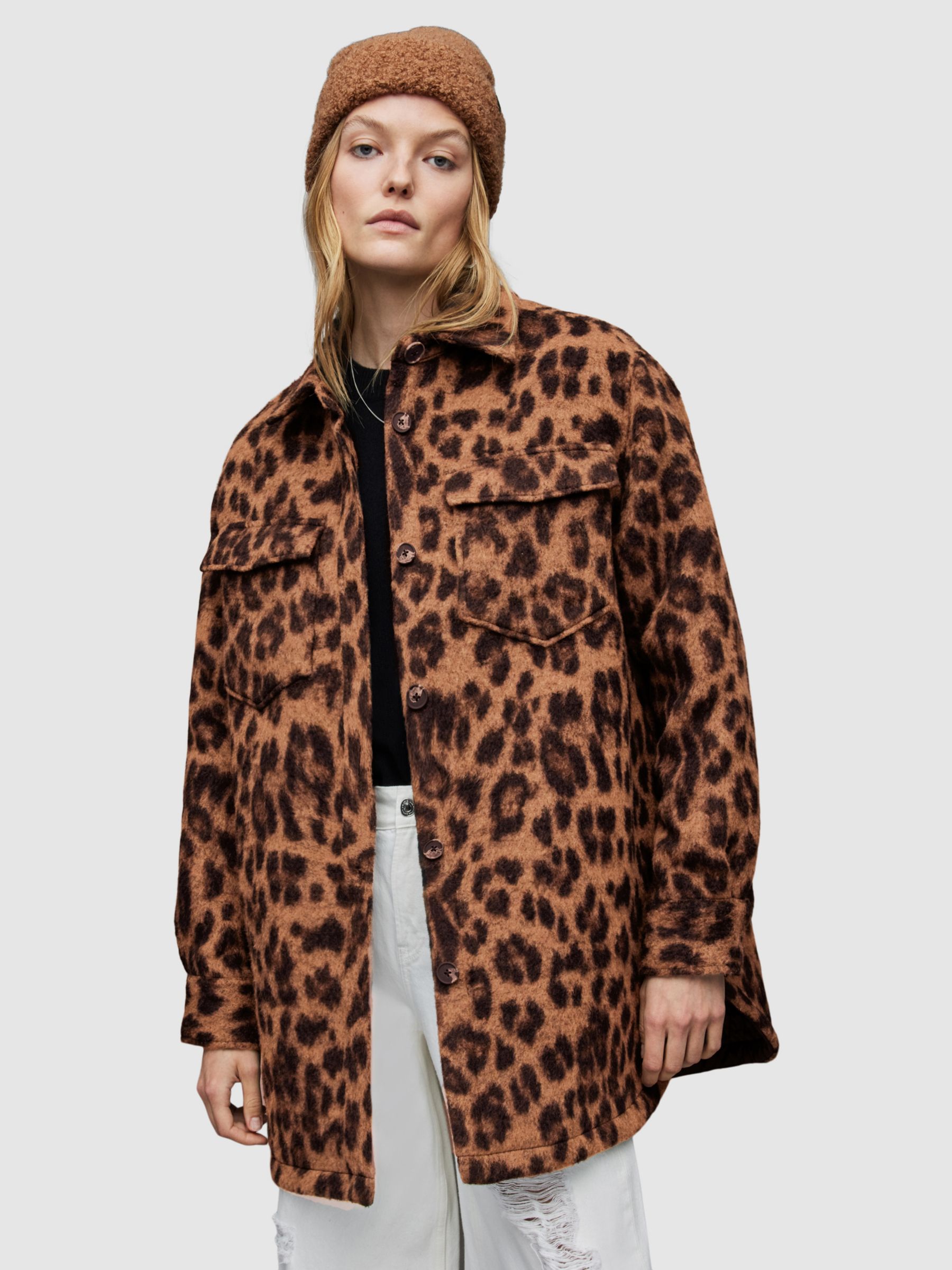 AllSaints Sophie Leopard Print Jacket, Brown