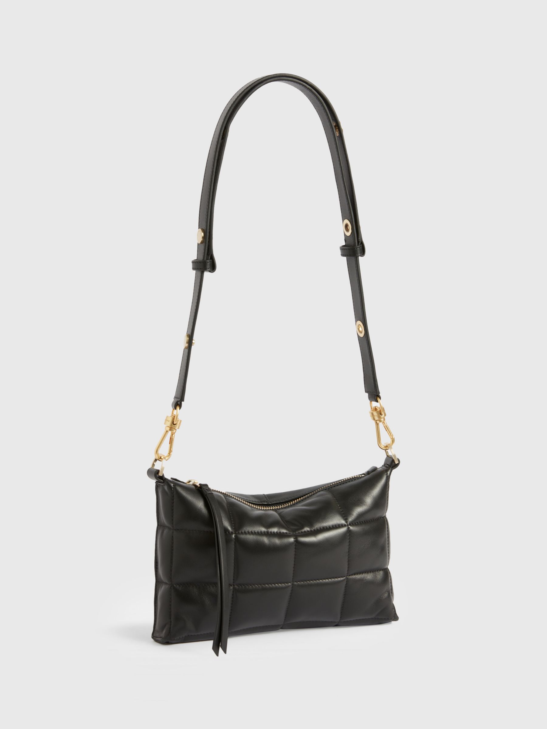 AllSaints Eve Quilted Leather Crossbody Bag, Black at John Lewis & Partners