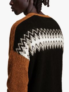 AllSaints Ewan Color Block Crew Knit Jumper, Cinnamon Brown, XS