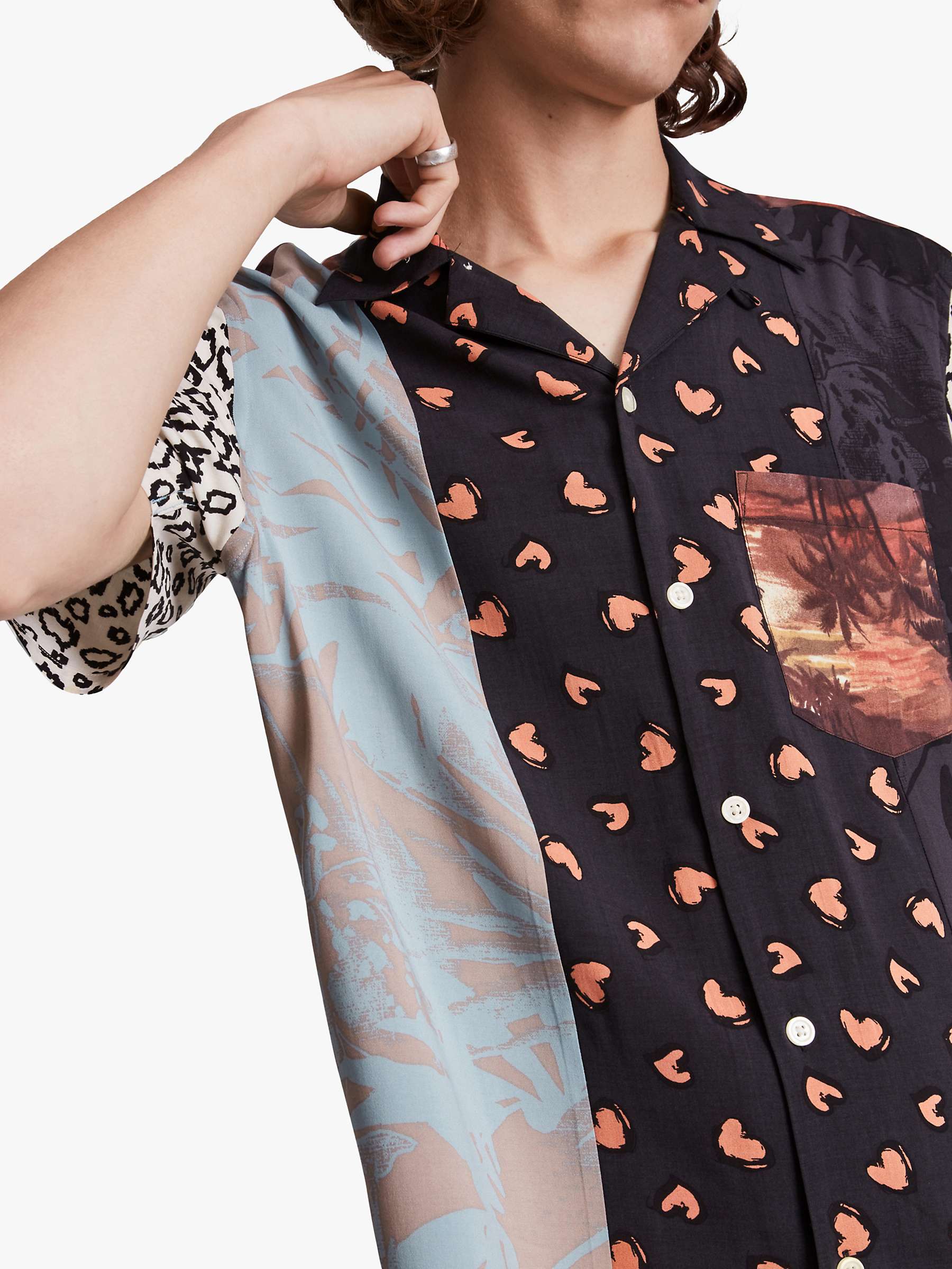 Buy AllSaints Salvage Abstract Short Sleeve Shirt, Black/Ecru Online at johnlewis.com