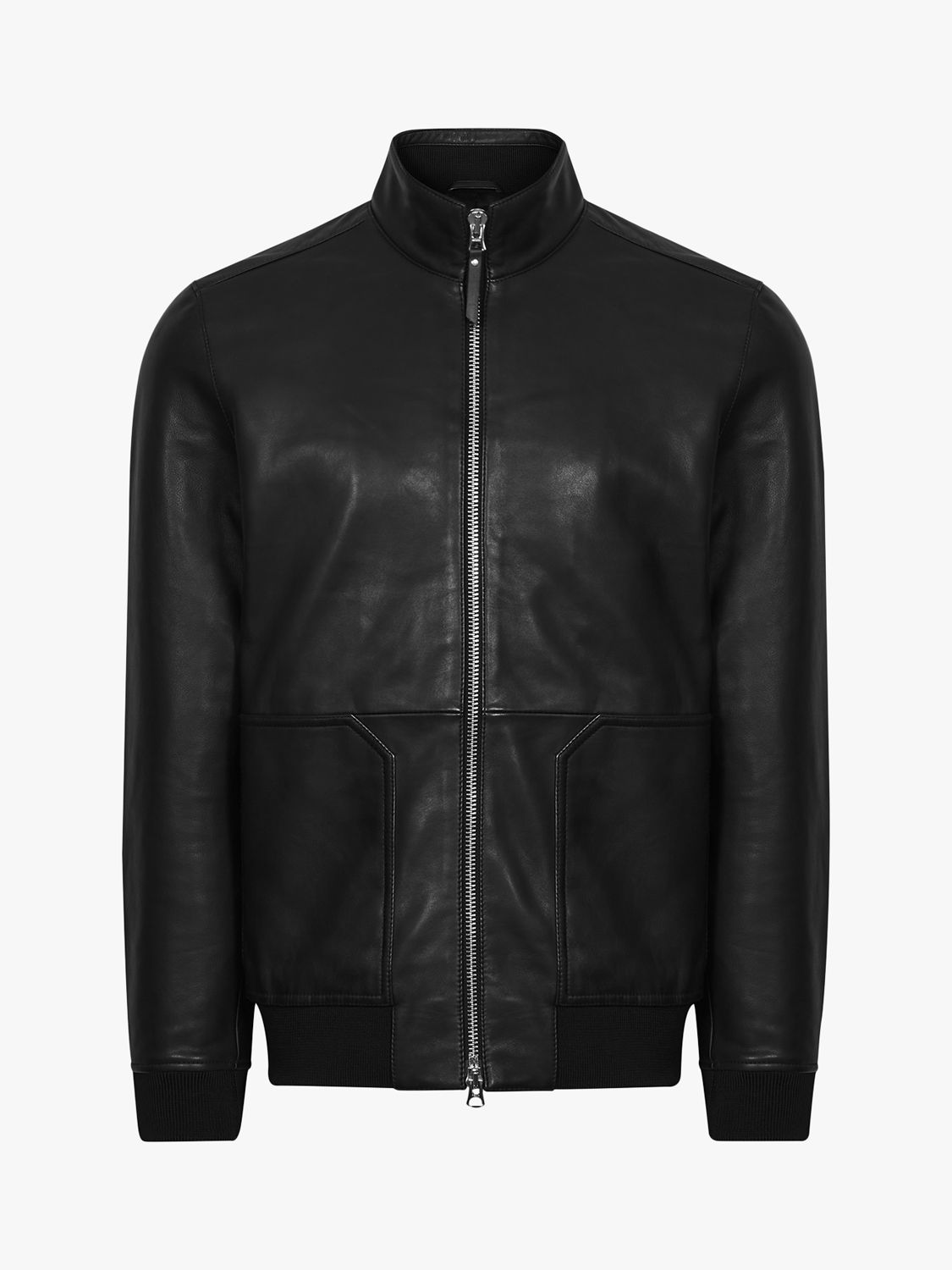 Reiss Walton Funnel Neck Leather Biker Jacket at John Lewis & Partners