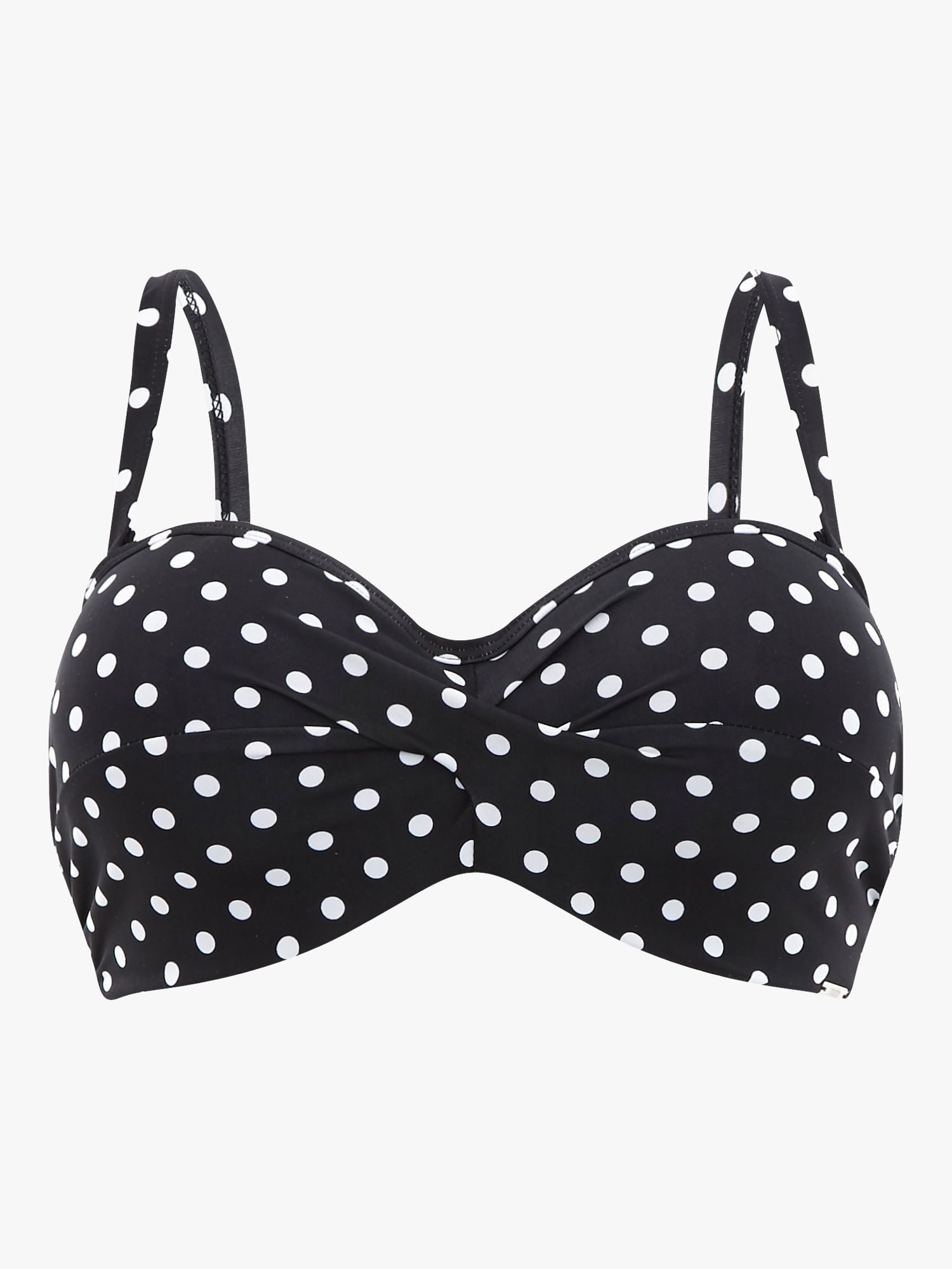 Panache Anya Spot Twist Bandeau Bikini Top, Black/White, 34FF