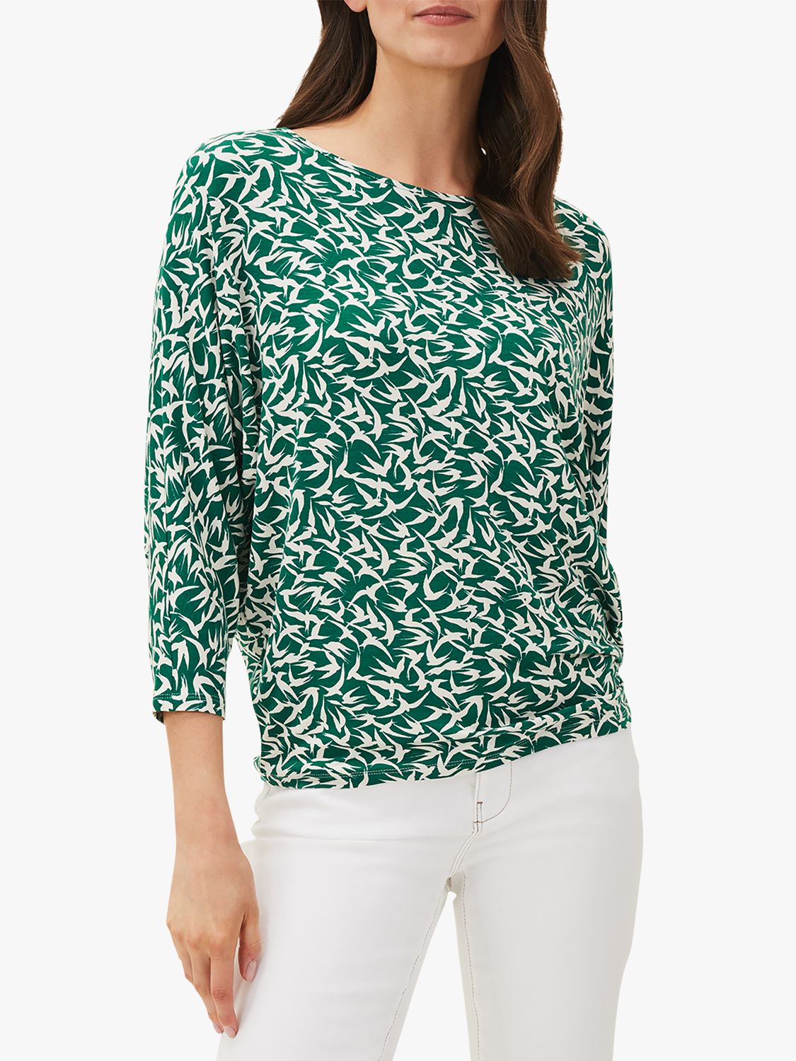Buy Phase Eight Quin Bird Print Top, Green/Ivory Online at johnlewis.com