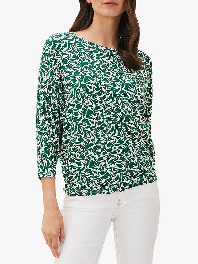 Phase Eight Quin Bird Print Top, Green/Ivory