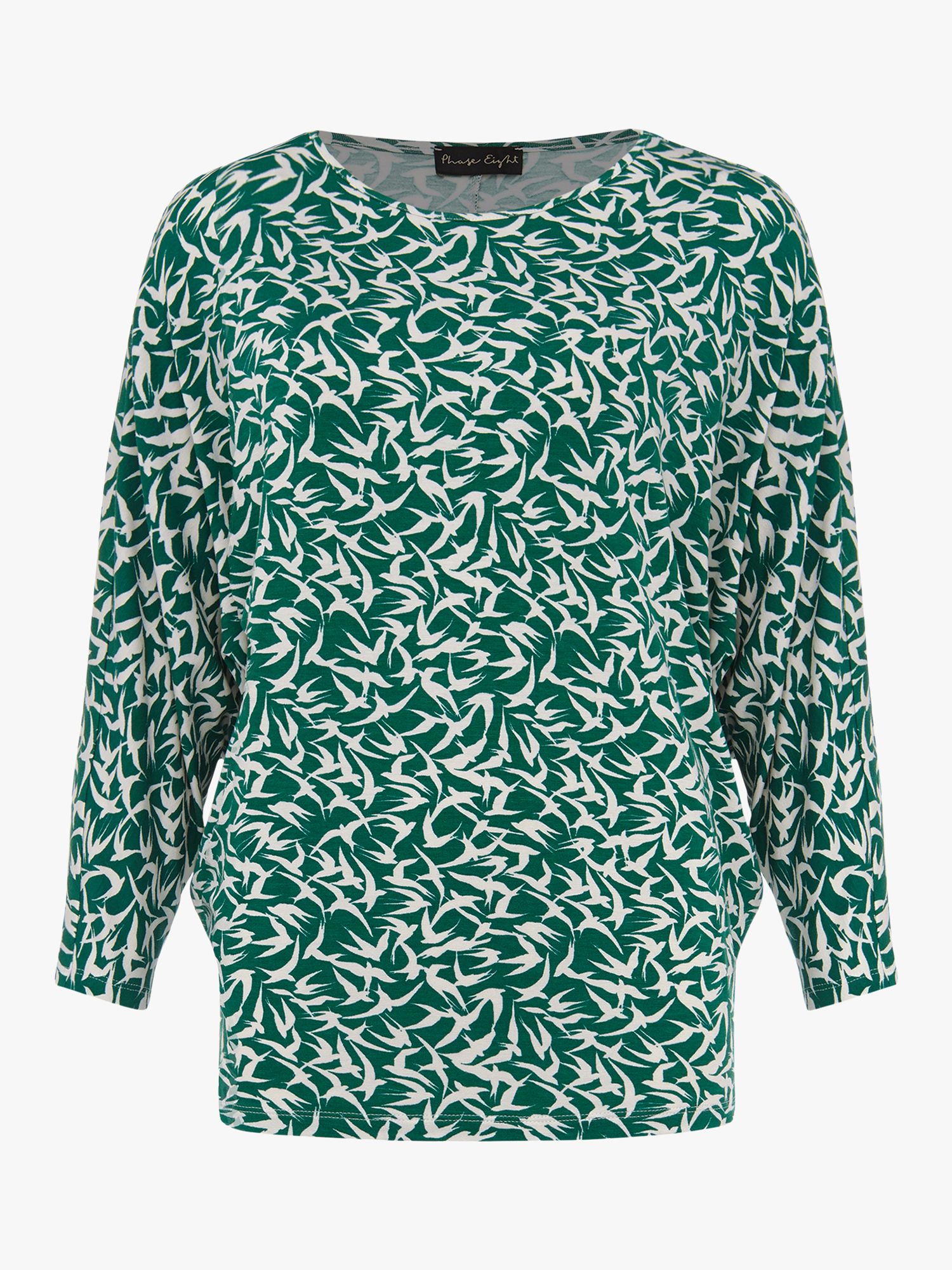 Phase Eight Quin Bird Print Top, Green/Ivory