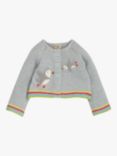 Frugi Baby Organic Cotton Bonnie Puffin Knit Cardigan, Light Grey