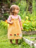 Frugi Kids' Hollie Cotton Embroidered Pinafore Dress, Yellow