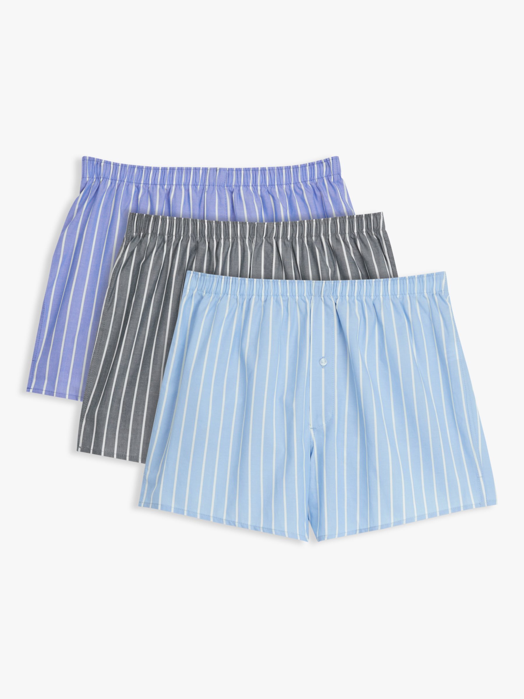 John Lewis Organic Cotton Stripe Boxers, Pack of 3, Blue, S