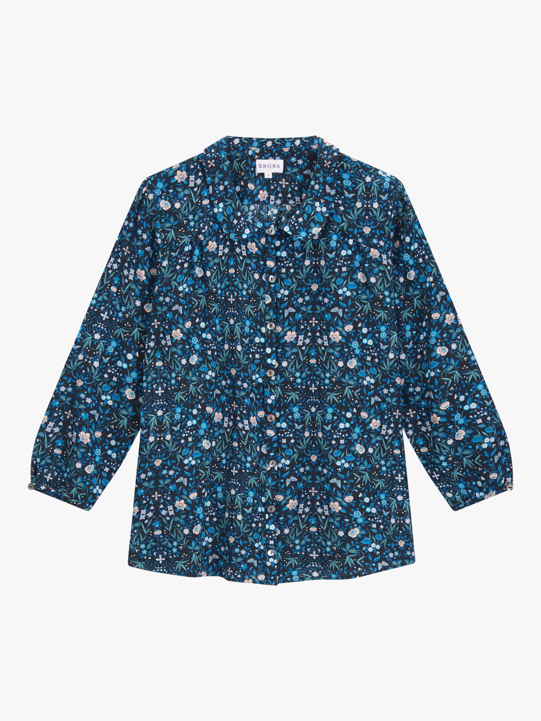 Brora Liberty Garden Print Peter Pan Silk Blouse, Navy