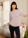 ANYDAY John Lewis & Partners Floral Shirred Sleeve Top, Lilac