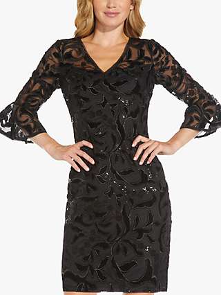Adrianna Papell Velvet Embroidered Dress, Black