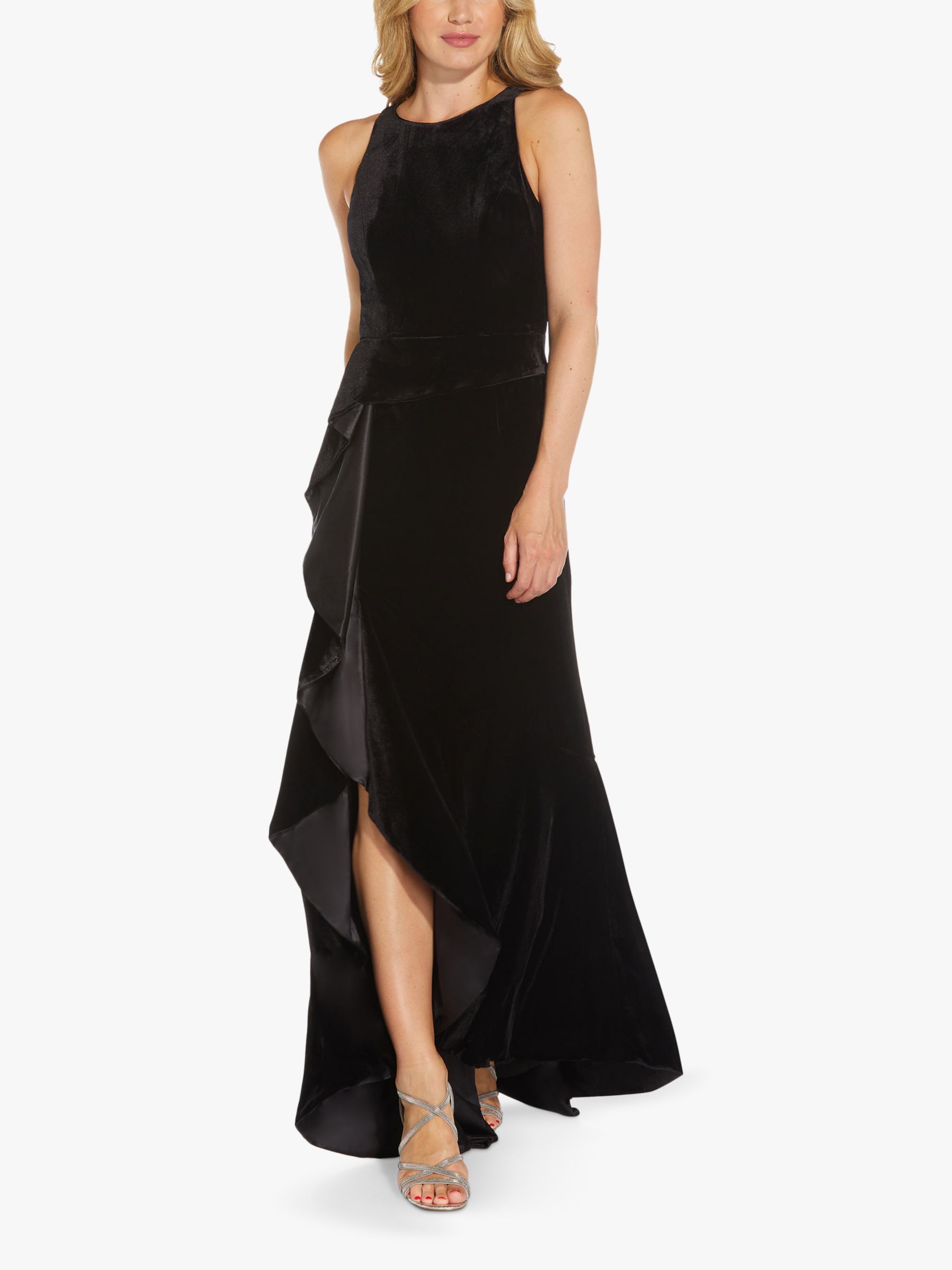 Adrianna Papell Velvet Cascade Maxi Dress Black at John Lewis