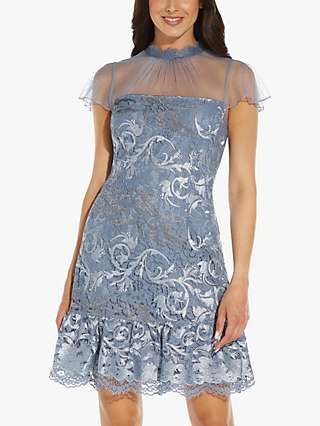 Adrianna Papell Embroidered Lace Dress, Light Blue