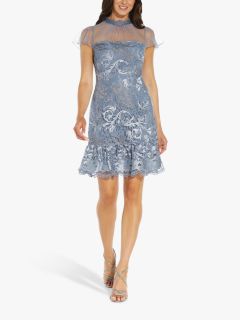 Adrianna Papell Embroidered Lace Dress, Light Blue, 6