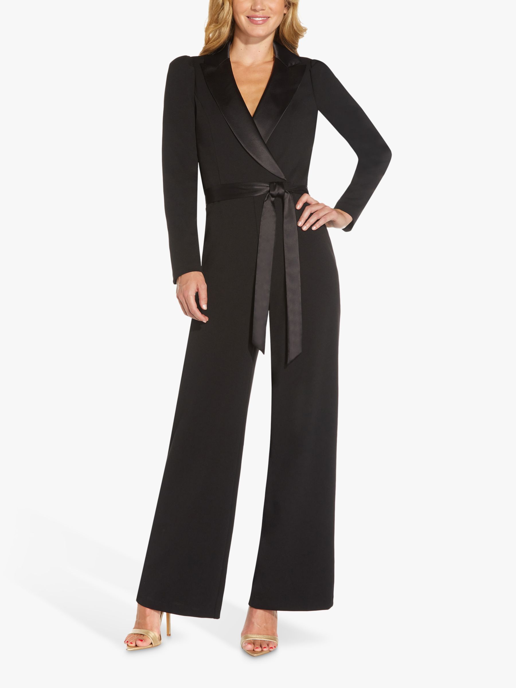 Adrianna Papell Knit Crepe Tuxedo Jumpsuit, Black, 6