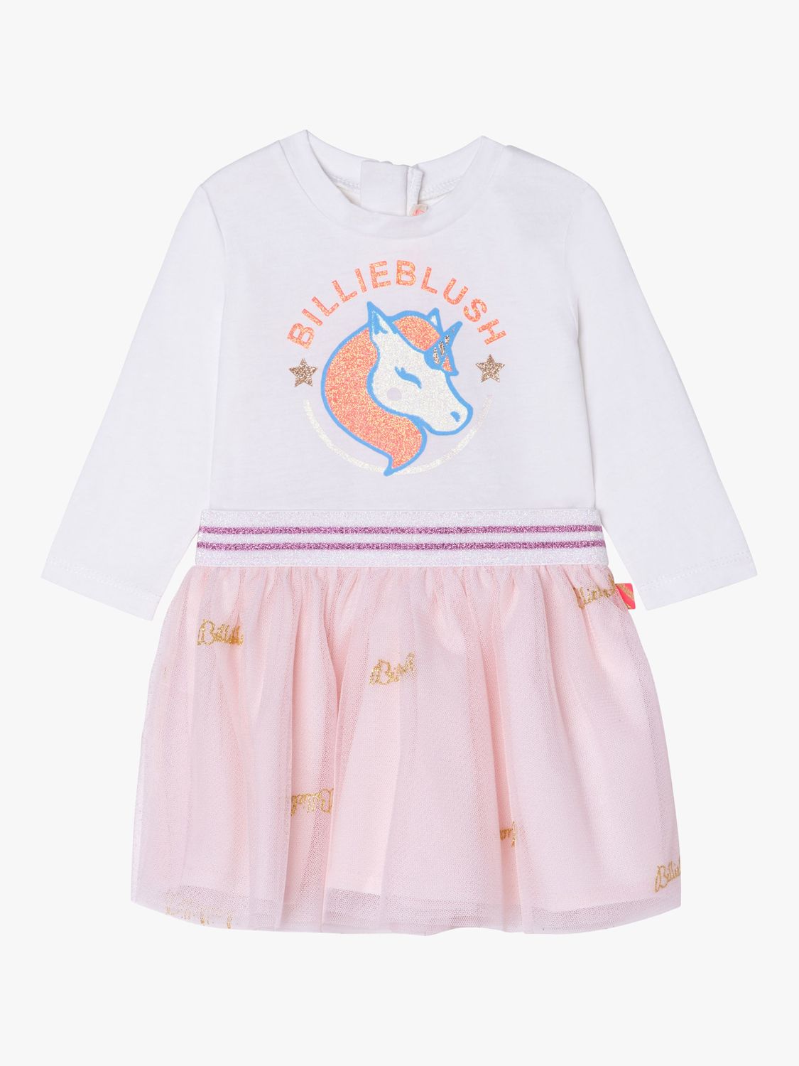 Billieblush Baby Unicorn Logo Dress, Ivory/Pink, 3 months
