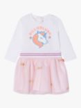 Billieblush Baby Unicorn Logo Dress, Ivory/Pink