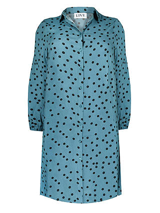 LIVE by Live Unlimited Curve Sustainable Polka Dot Print Shirt Midi Dress, Blue