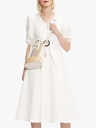 Ted Baker Button Puff Sleeve Midi Dress, White