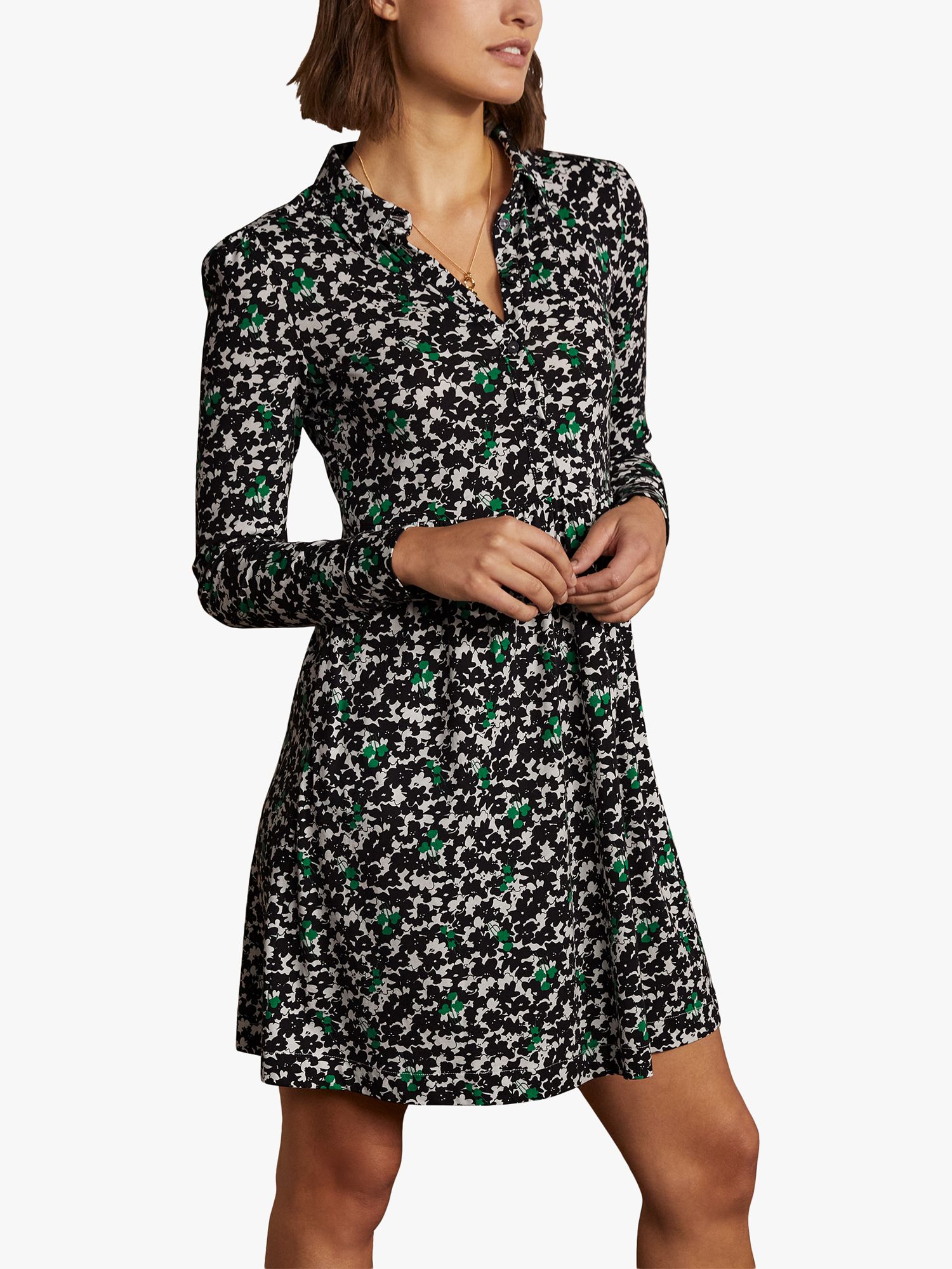 Boden Alma Floral Jersey Shirt Dress, Black/Camo