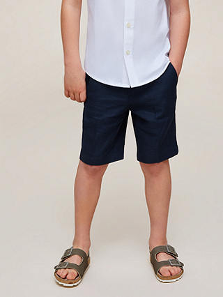 John Lewis Heirloom Collection Kids' Plain Cotton Linen Shorts, Navy