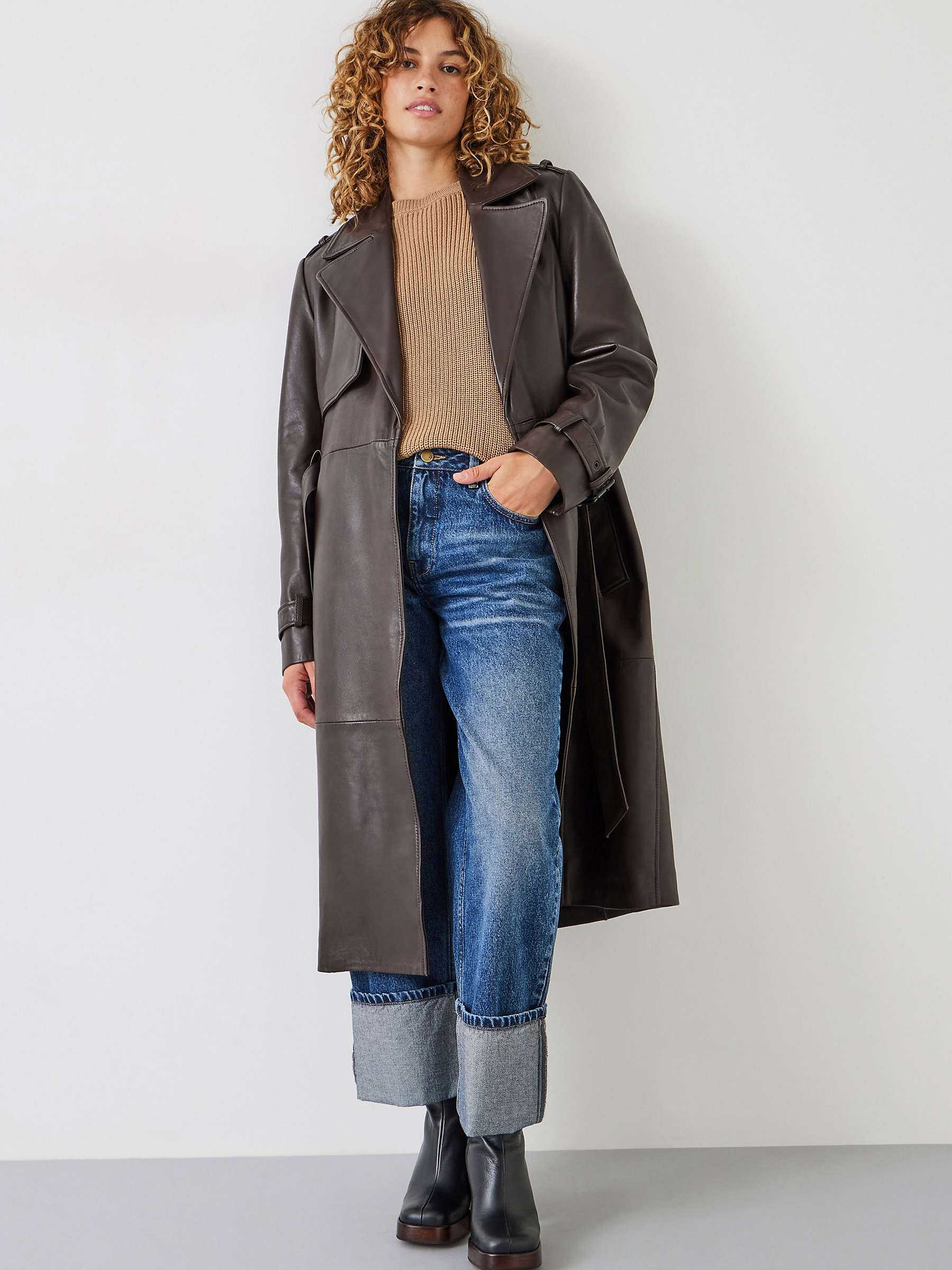 Buy hush Leather Trench Coat, Brown Online at johnlewis.com
