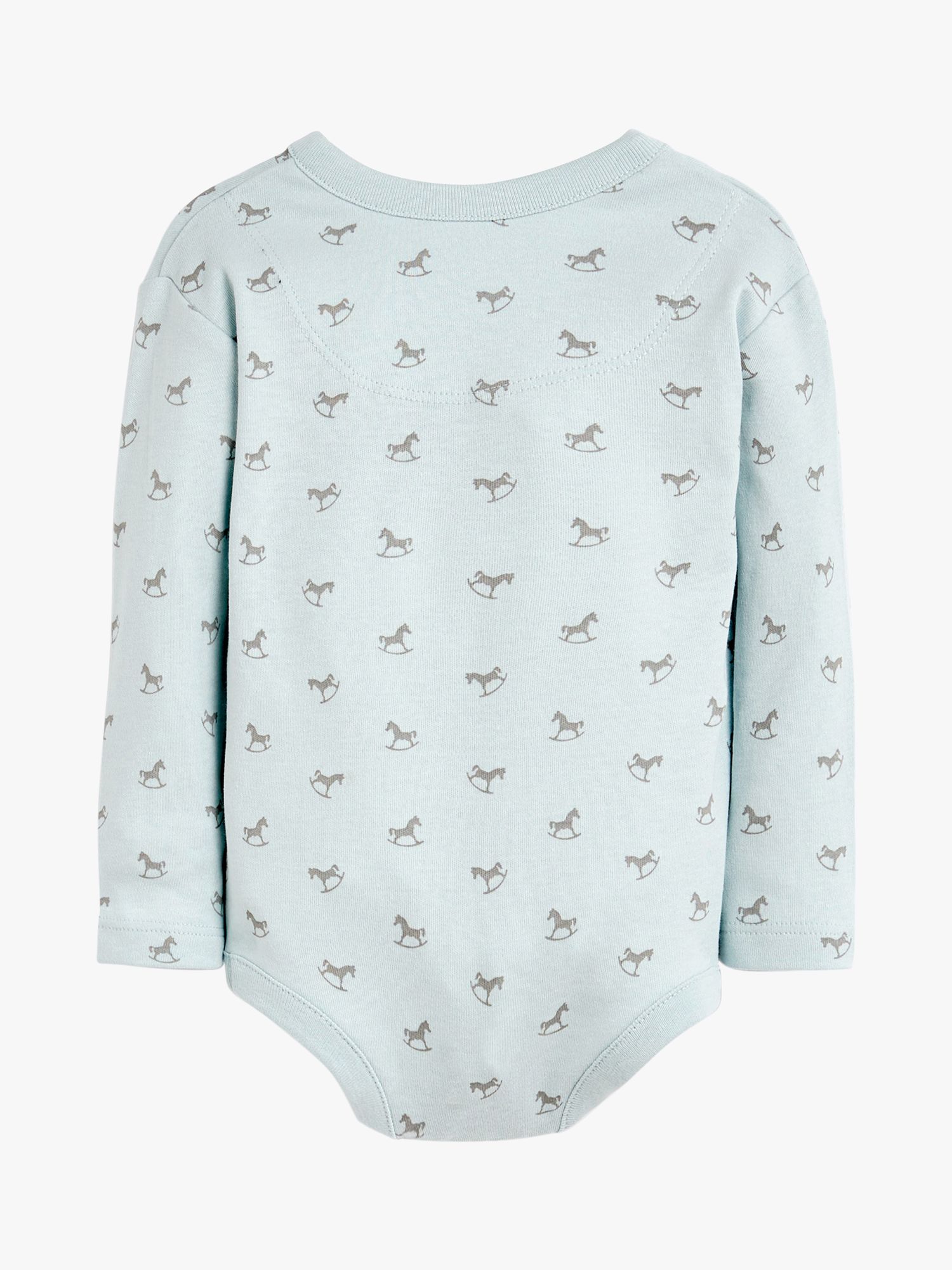 The Little Tailor Baby Rocking Horse Print Long Sleeve Bodysuit, Pack of 2, Blue/White, 0-3 months