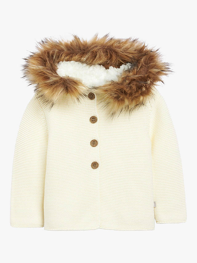 The Little Tailor Baby Faux Fur Trimmed Hooded Jacket, Cream