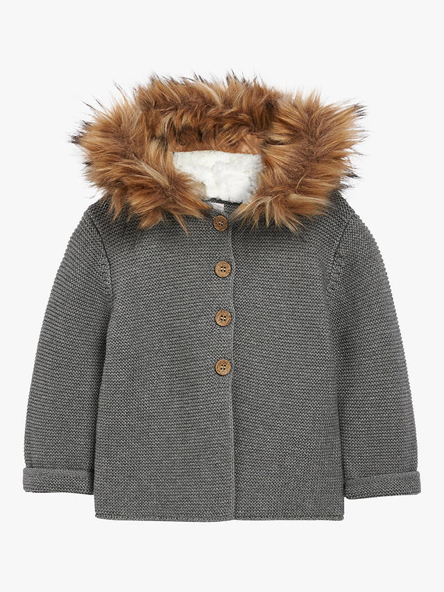 The Little Tailor Baby Faux Fur Trimmed Hooded Jacket, Charcoal