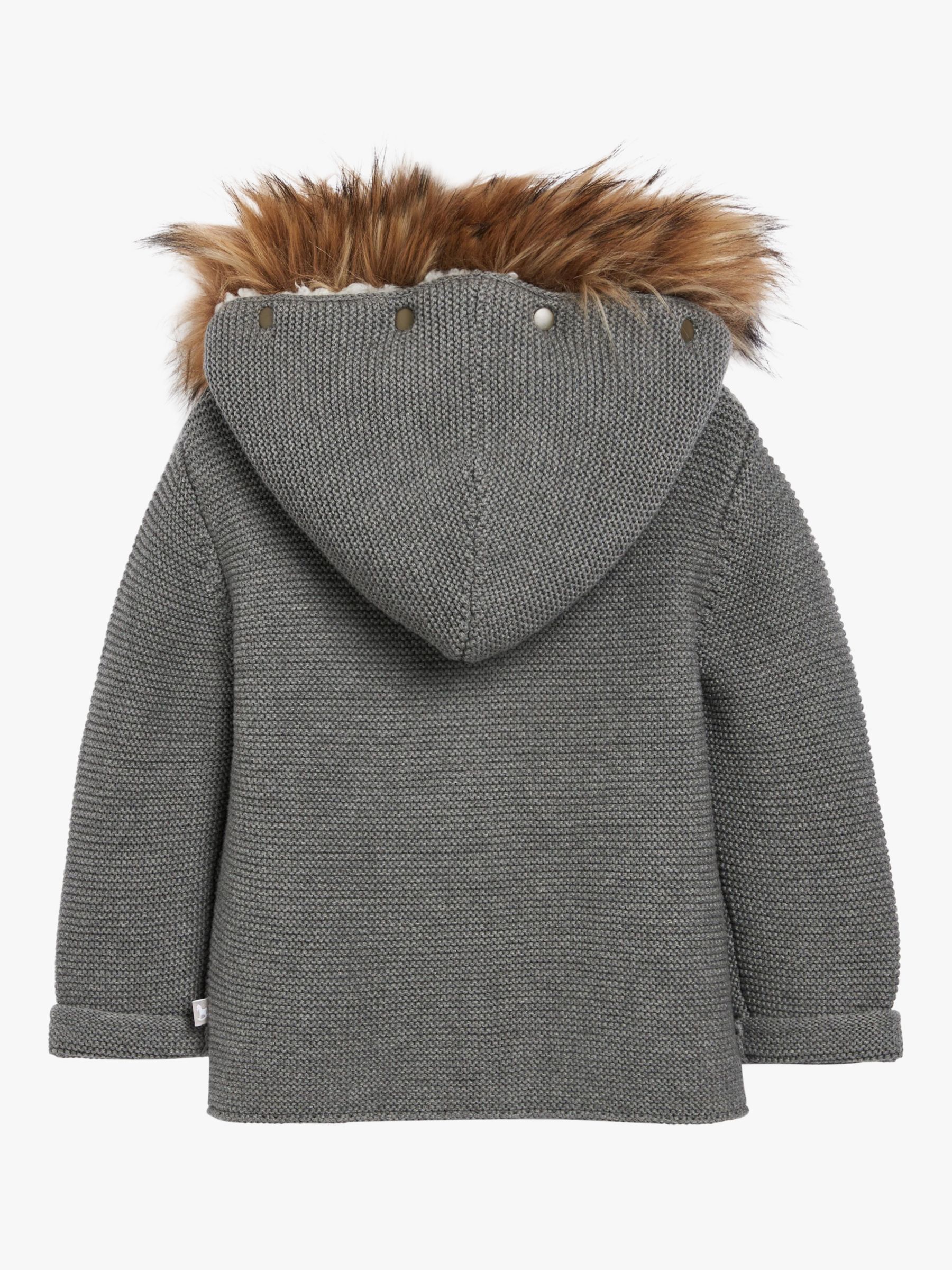 The Little Tailor Baby Faux Fur Trimmed Hooded Jacket, Charcoal, 3-6 months