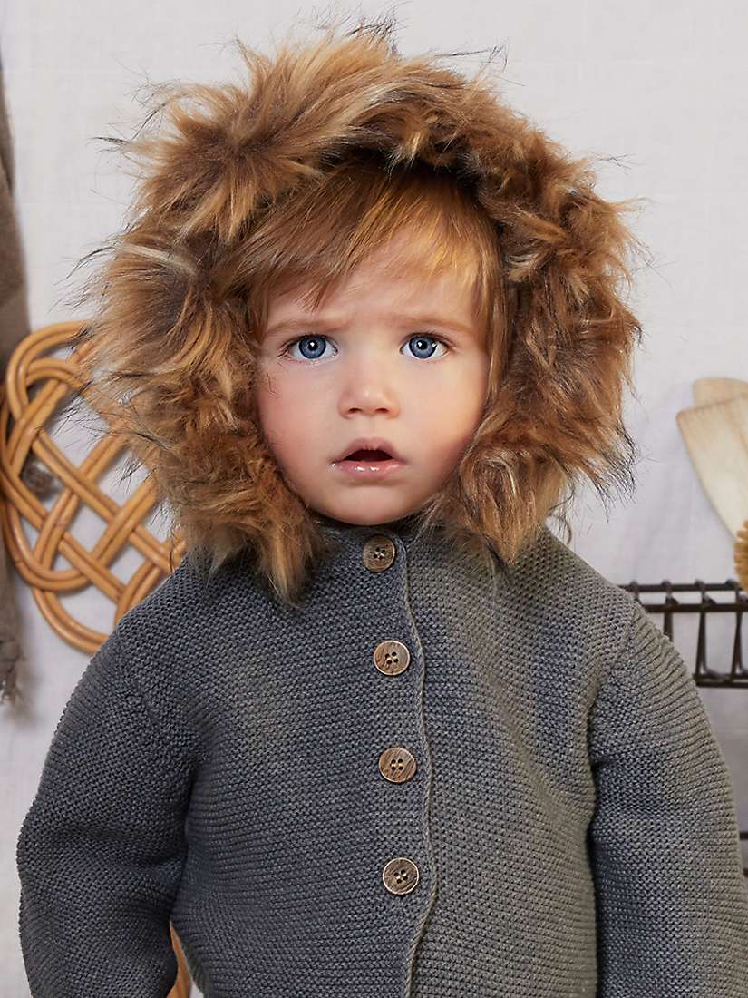The Little Tailor Baby Faux Fur Trimmed Hooded Jacket, Charcoal at John  Lewis & Partners