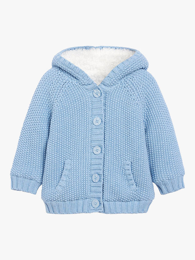 The Little Tailor Plushed Lined Baby Cotton Pom Pom Coat, Mid Blue