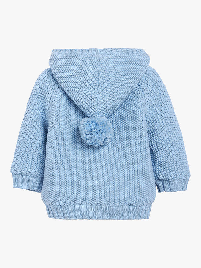 The Little Tailor Plushed Lined Baby Cotton Pom Pom Coat, Mid Blue