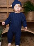 The Little Tailor Baby Two Piece Romper & Hat Set, Navy