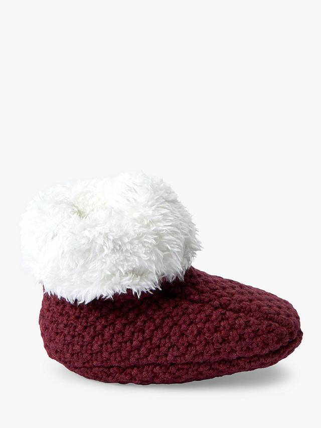 The Little Tailor Baby Plush Knit Booties, Raspberry Red