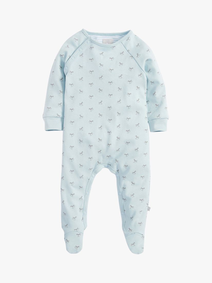 The Little Tailor Baby Cotton Rocking Horse Sleepsuit, Blue at John ...