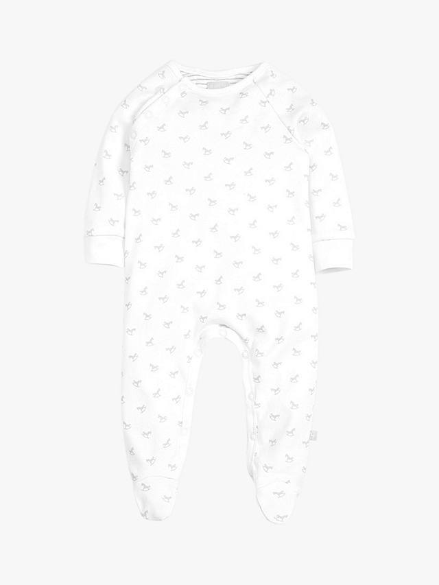 The Little Tailor Baby Cotton Rocking Horse Sleepsuit, White
