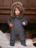 The Little Tailor Kids' Knitted Faux Fur Hood Romper