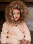 The Little Tailor Kids' Knitted Faux Fur Hood Romper, Pink