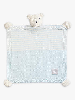 The Little Tailor Baby Knitted Bear Blanket Comforter, Blue/White