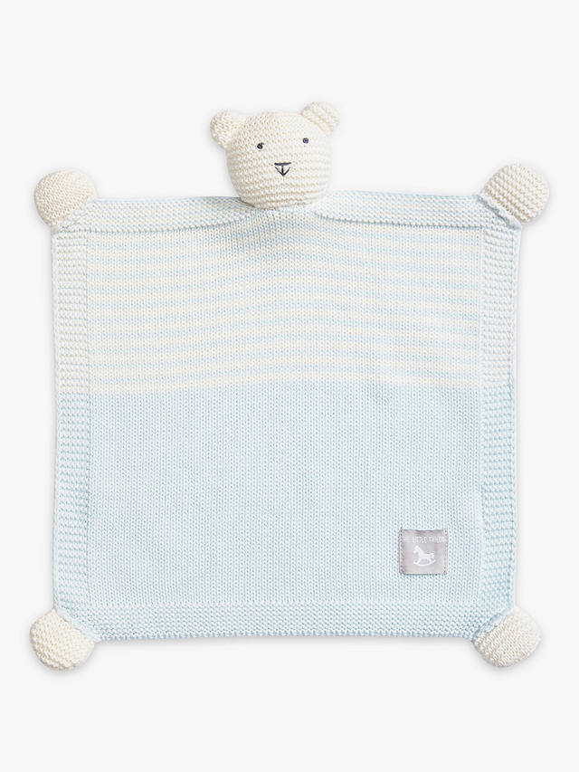 The Little Tailor Baby Knitted Bear Blanket Comforter, Blue/White