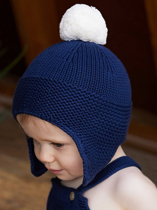 The Little Tailor Baby Trapper Knit Hat, Navy