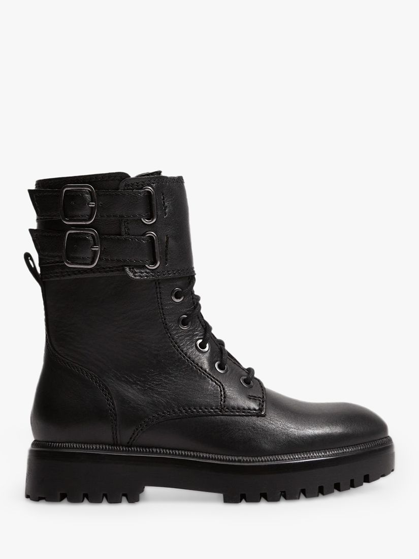 Mango Classic Leather Lace Up Mid Height Biker Boots, Black at John ...